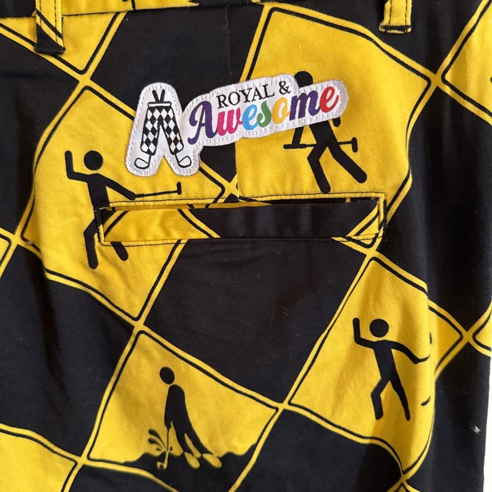 Royal & Awesome Golf Pants Men's 32x30 Swing Under Construction‎ Yellow & Black - Picture 4 of 8